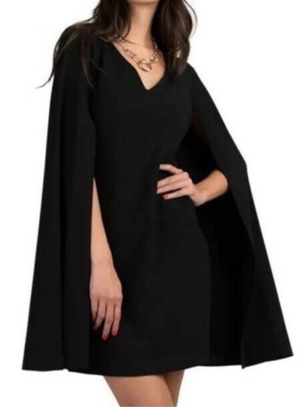Trina Turk Black Cape Dress V-Neck Cape Sleeve Size 10